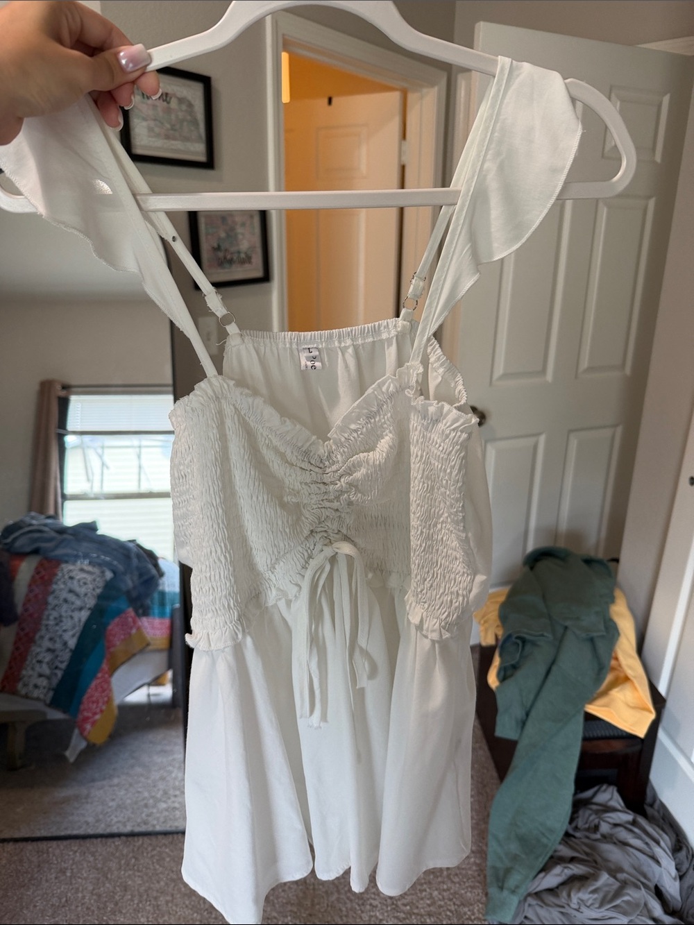 White Smocked Tie-Front Tank Top